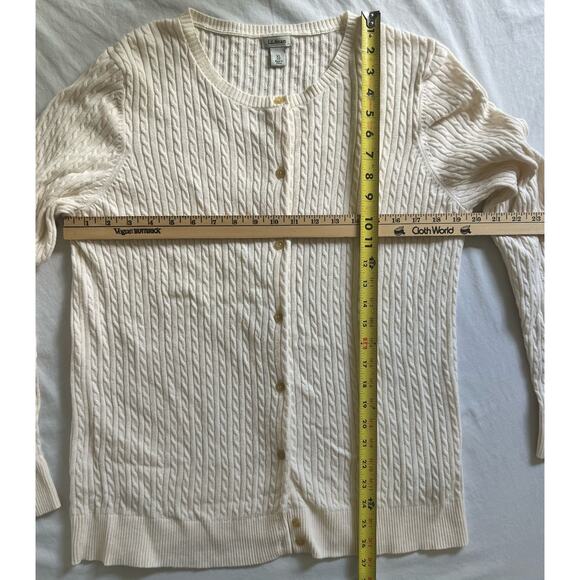 LL Bean Cable‎ Sweater Button Up Size XL Cotton Merino Wool Off White - Picture 3 of 12